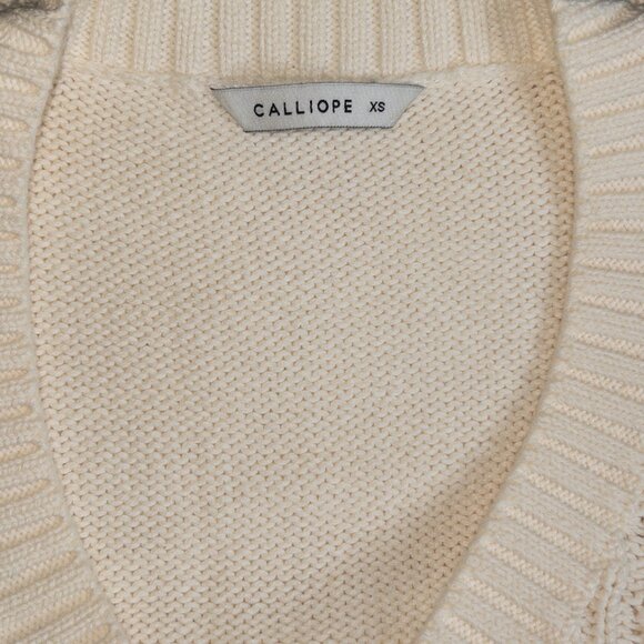 Calliope Cable Knit Sweater Vest XS Cream Cropped V-Neck Preppy Minimalist Look - Picture 9 of 9